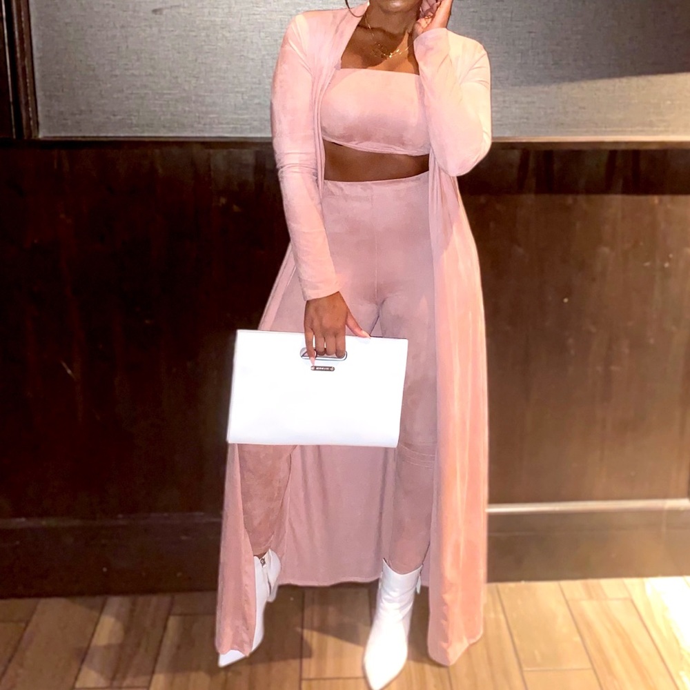 Pink suede 3 piece leggings set